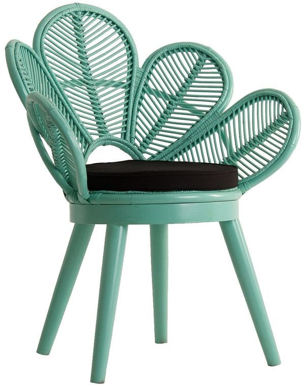 Fauteuil rotin et pieds mahogany massif turquoise Ziyed - Photo n°2