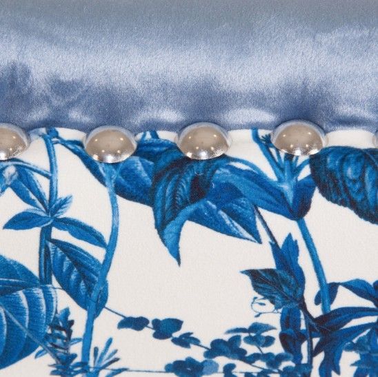 Fauteuil tissu bleu et imprimé pieds pin massif noir Davina - Photo n°3