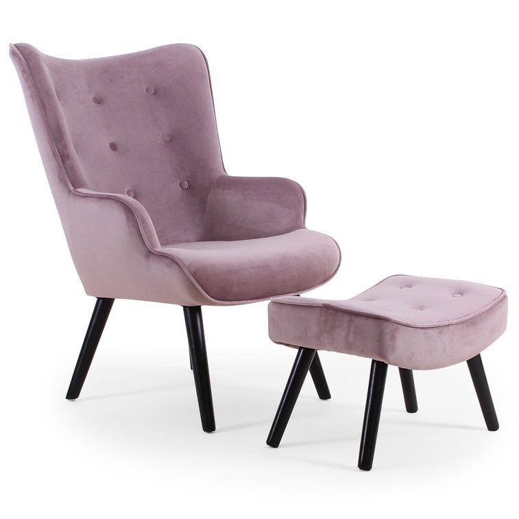 Fauteuil velours rose scandinave avec repose pieds Sonia - Photo n°1