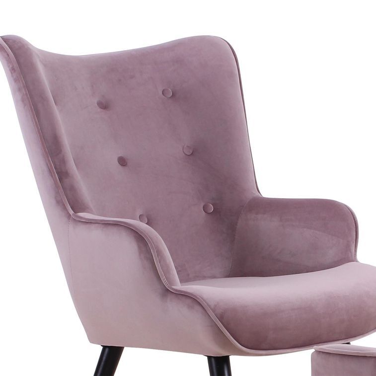 Fauteuil velours rose scandinave avec repose pieds Sonia - Photo n°2
