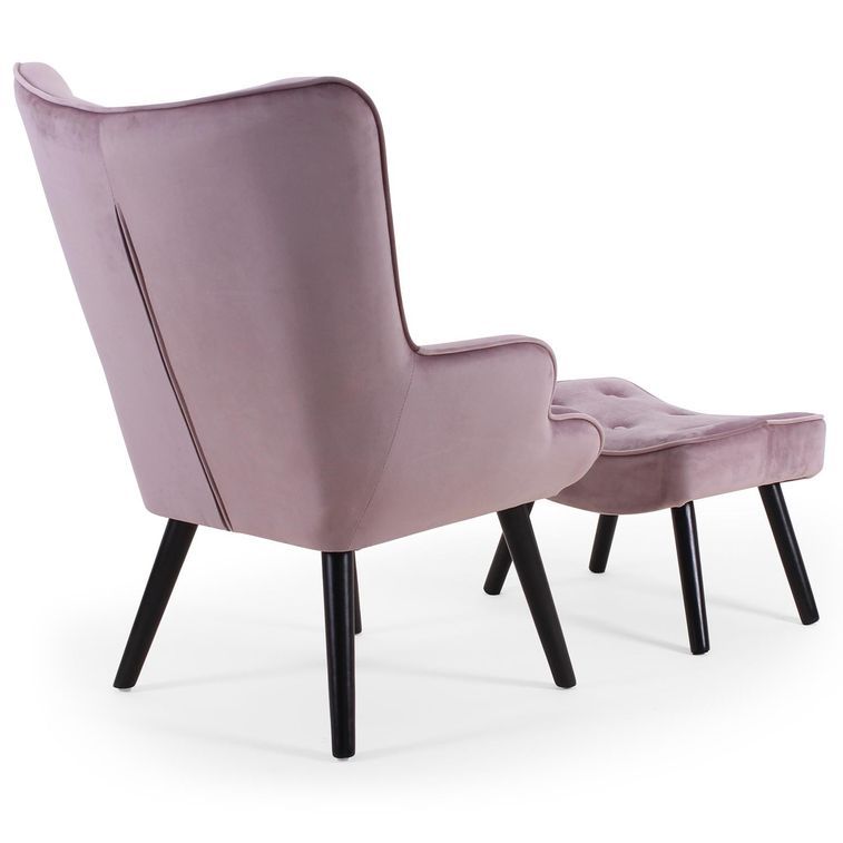 Fauteuil velours rose scandinave avec repose pieds Sonia - Photo n°5