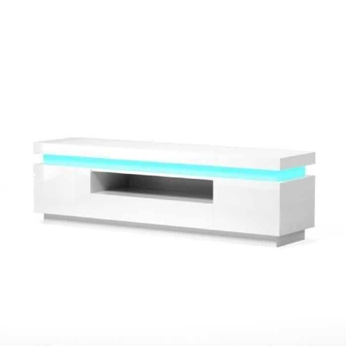 FLASH Meuble TV avec LED contemporain blanc laqué brillant - L 165 cm - Photo n°1