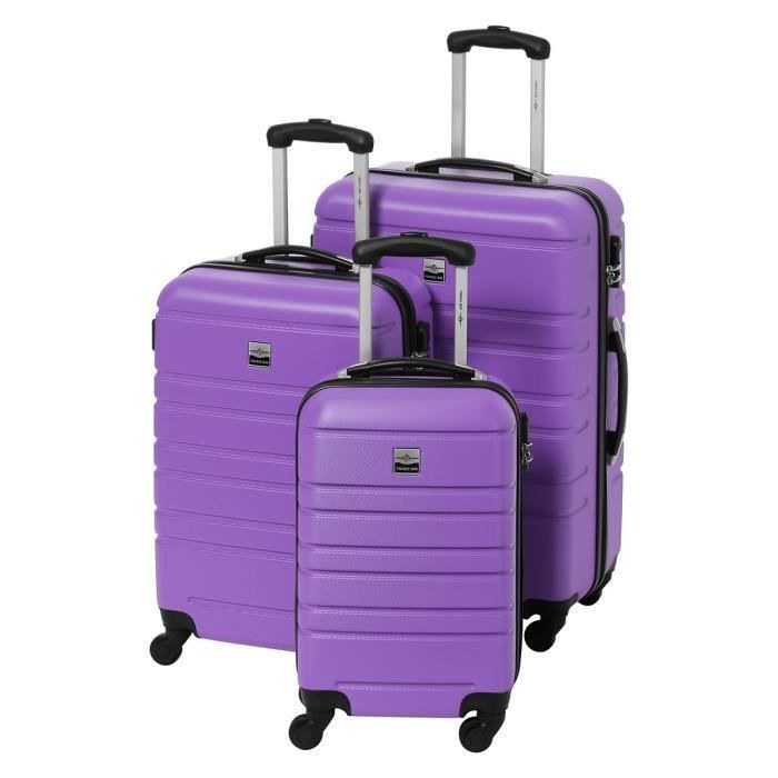 FRANCE BAG Set de 3 Valises Rigide ABS 4 Roues 55-65-70cm Violet - Photo n°1