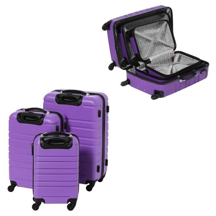 FRANCE BAG Set de 3 Valises Rigide ABS 4 Roues 55-65-70cm Violet - Photo n°3