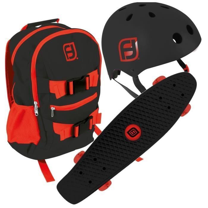 FUNBEE Skate 22 avec sac a dos + casque bol noir et rouge - Photo n°1