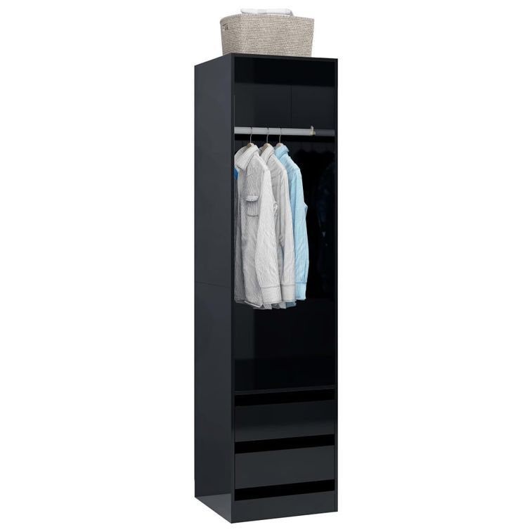 Garde-robe avec tiroirs Noir brillant 50x50x200 cm - Photo n°1