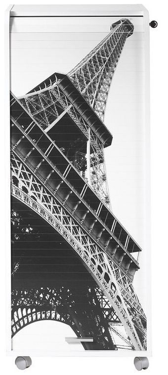 Grand caisson à rideau 3 tiroirs blanc imprimé tour Eiffel Orga - Photo n°1