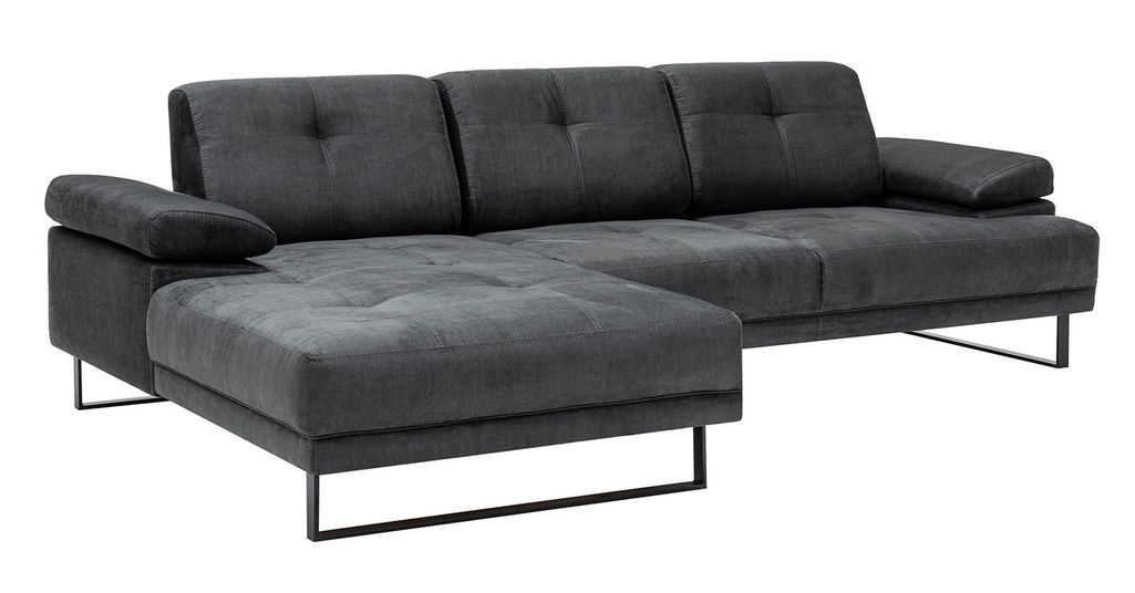 Grand canapé d'angle gauche moderne tissu doux anthracite pieds métal noir Kustone 314 cm 314 cm - Photo n°2