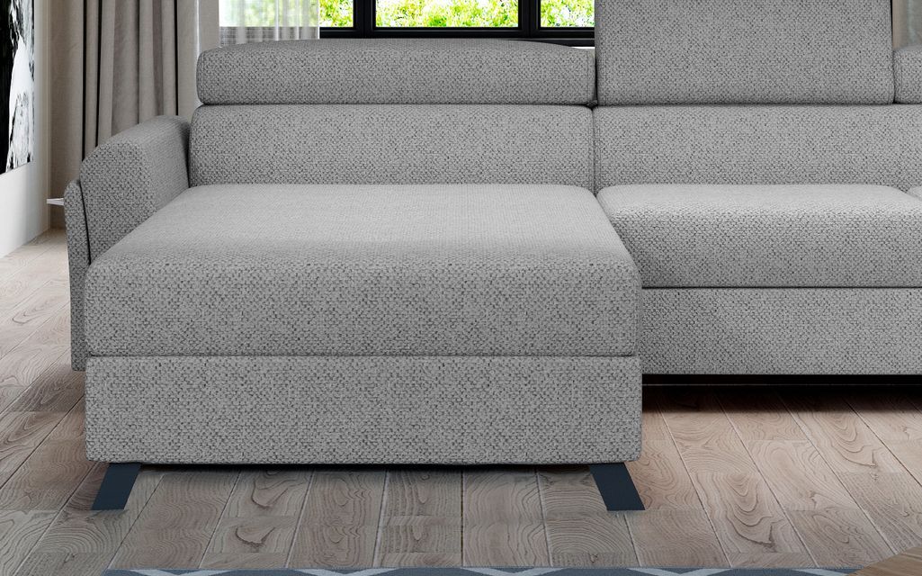 Grand canapé panoramique convertible tissu beige avec coffre Konba 370 cm - Photo n°5