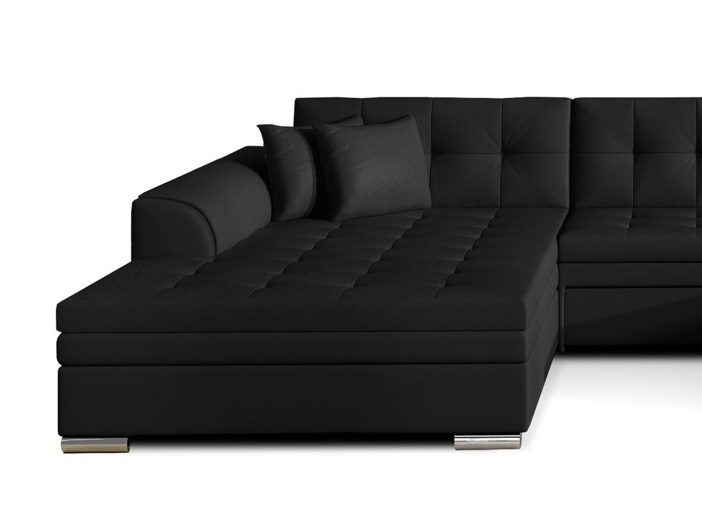 Grand canapé panoramique convertible tissu noir et simili cuir noir Vira 359 cm - Photo n°3