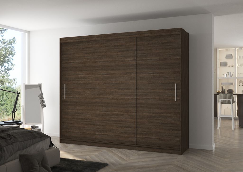 Grande armoire de chambre 3 portes coulissantes marron Badoz 250 cm - Photo n°2