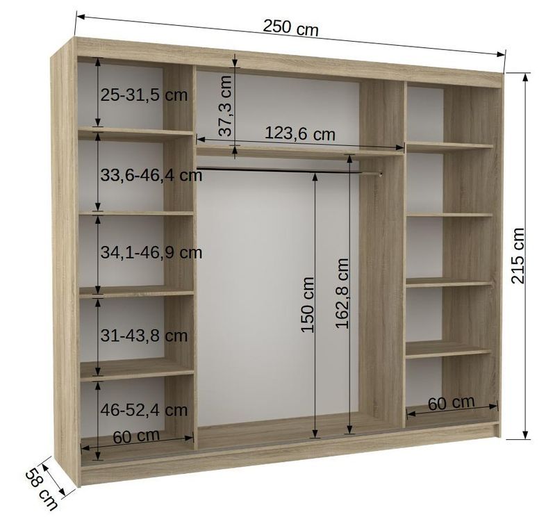 Grande armoire de chambre à coucher 3 portes coulissantes blanches et miroir Dany 250 cm - Photo n°5