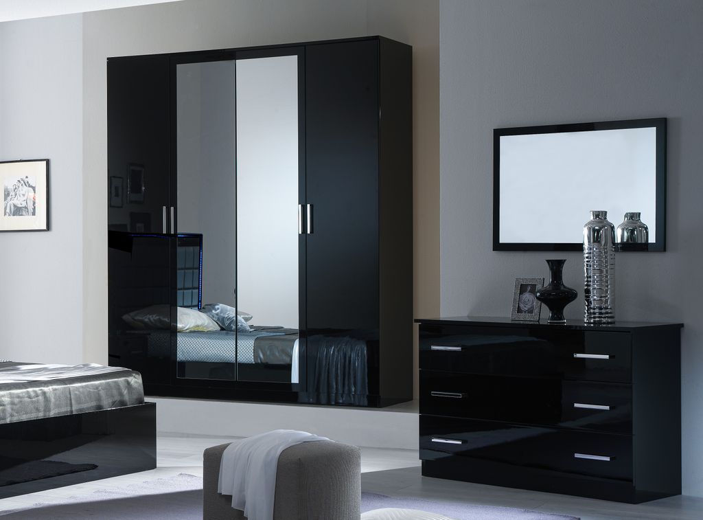 Grande armoire de chambre design 6 portes battantes bois laqué noir Turin 272 cm - Photo n°2