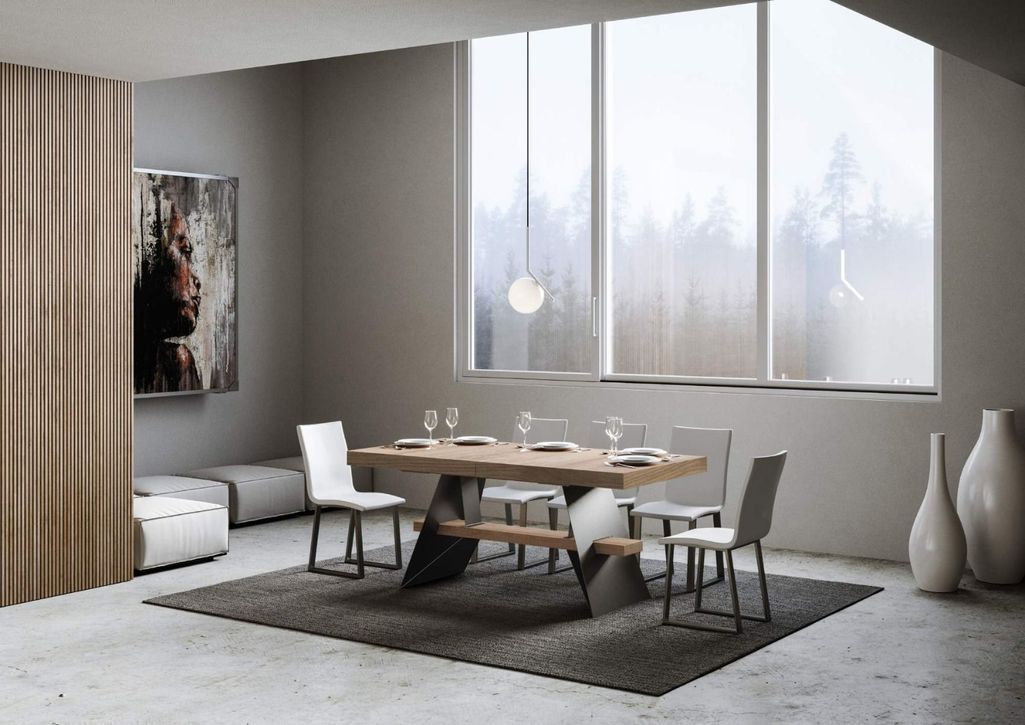 Grande table à rallonges bois clair et pieds acier gris foncé 8 à 20 places L 180 à 440 cm Klaro - Photo n°2