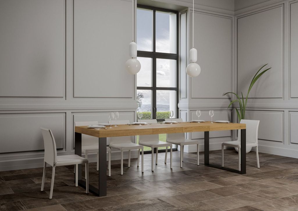 Grande table extensible 180 à 440 cm bois clair et pieds métal anthracite Tiroz - Photo n°3