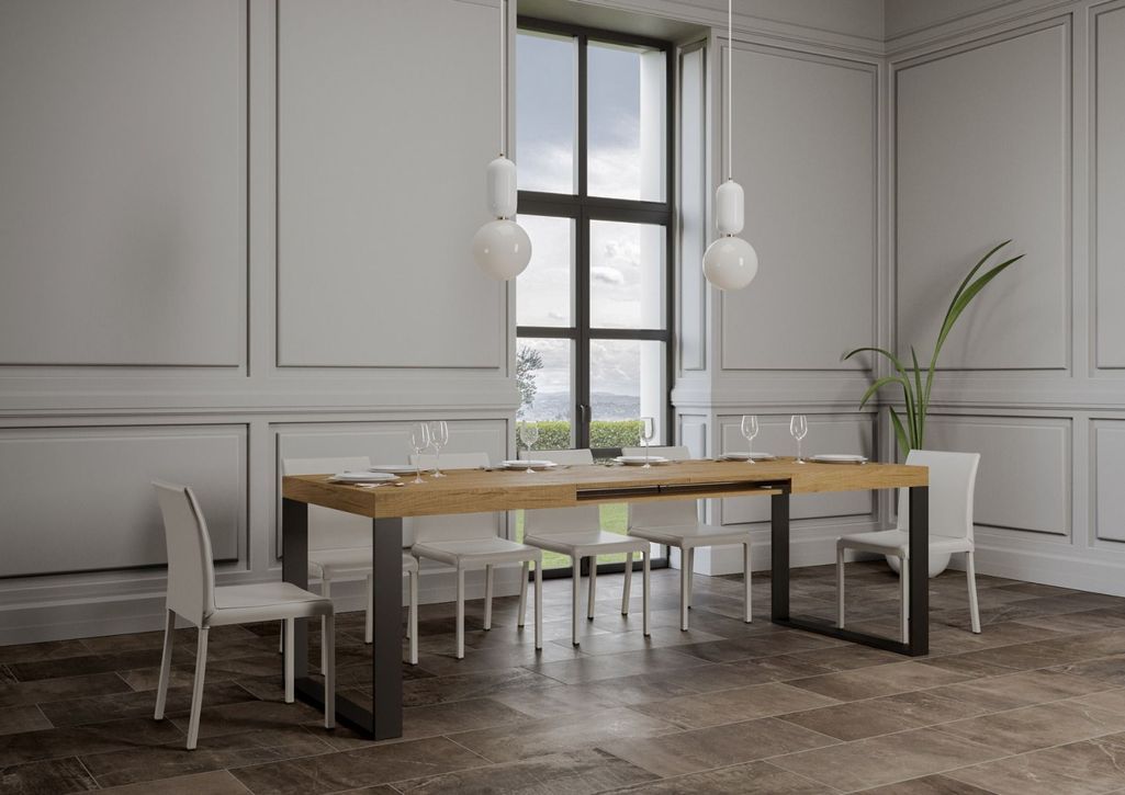 Grande table extensible 180 à 440 cm bois clair et pieds métal anthracite Tiroz - Photo n°5