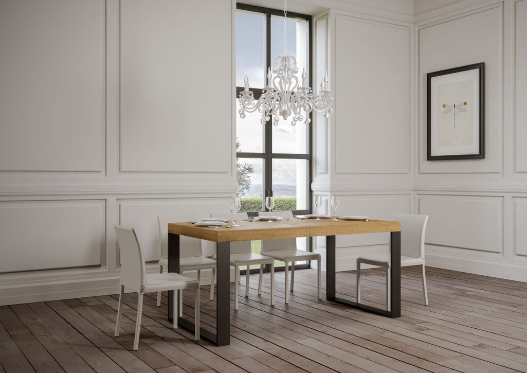 Grande table extensible 180 à 440 cm bois clair et pieds métal anthracite Tiroz - Photo n°6