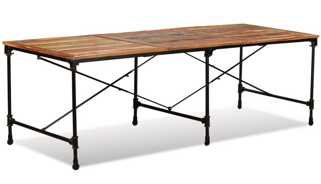 Grande table industrielle rectangulaire bois massif recomposé Vintale 240 cm - Photo n°1