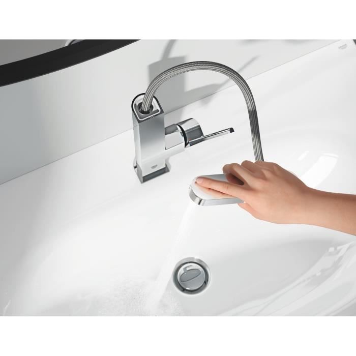 GROHE Mitigeur lavabo monocommande Plus 23844003 - Bec L extractible - Limiteur de température - Economie d'eau - Chrome - Taille L - Photo n°2