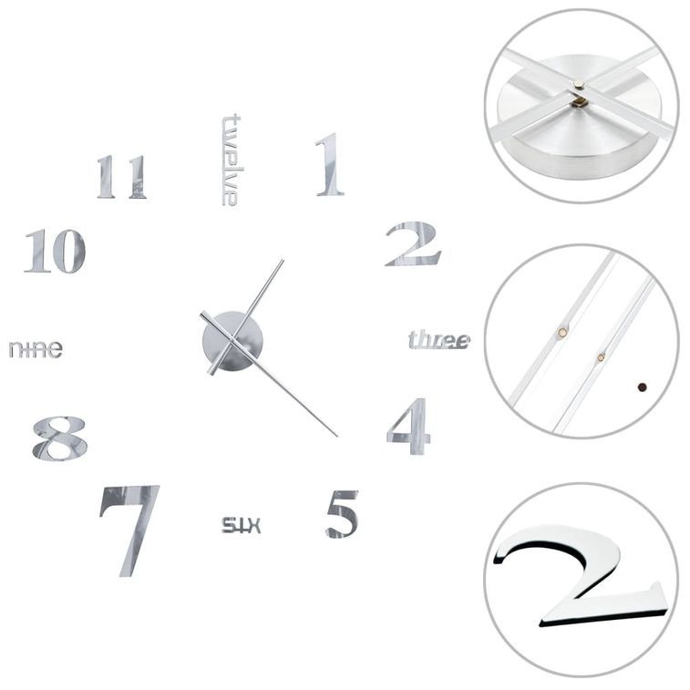 Horloge murale 3D Design moderne 100 cm XXL Argenté - Photo n°1