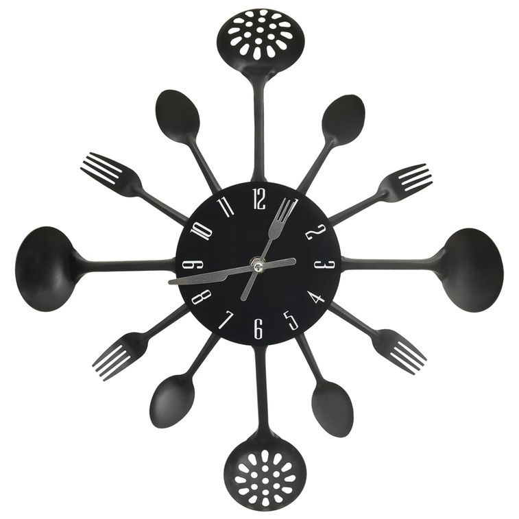 Horloge murale et cuillère avec fourchette Noir 40 cm Aluminium - Photo n°1