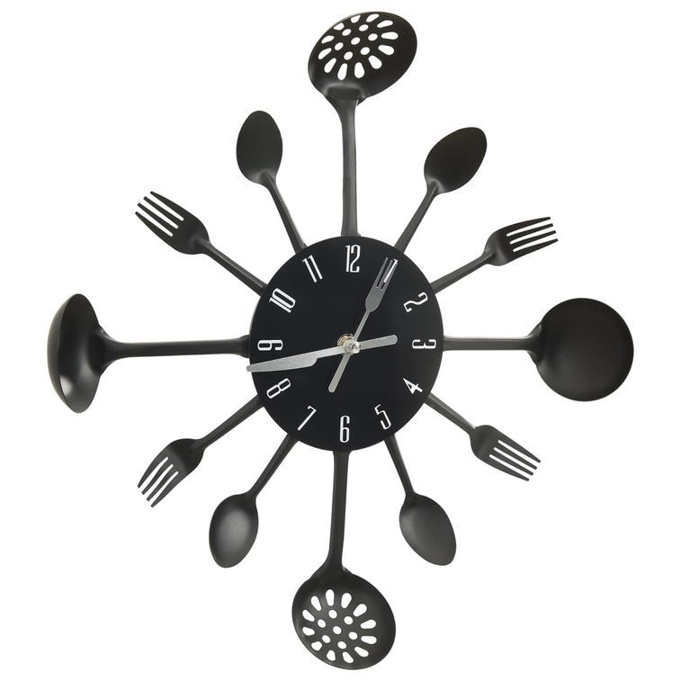 Horloge murale et cuillère avec fourchette Noir 40 cm Aluminium - Photo n°3