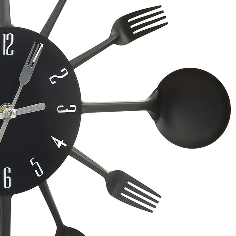 Horloge murale et cuillère avec fourchette Noir 40 cm Aluminium - Photo n°4