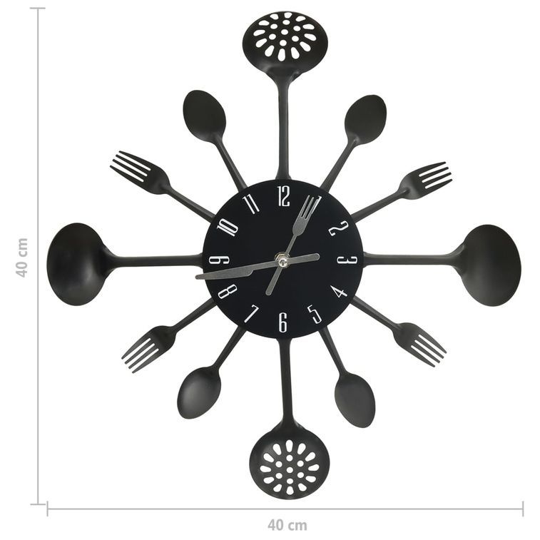 Horloge murale et cuillère avec fourchette Noir 40 cm Aluminium - Photo n°5