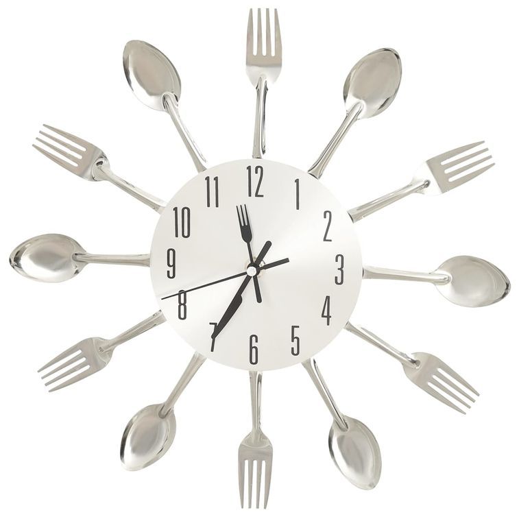 Horloge murale et cuillère et fourchette Argenté 31cm Aluminium - Photo n°1