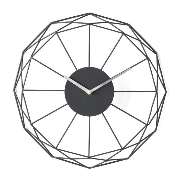Horloge ronde - Métal - Ø 39 x épaisseur 6 cm - Noir - Photo n°1