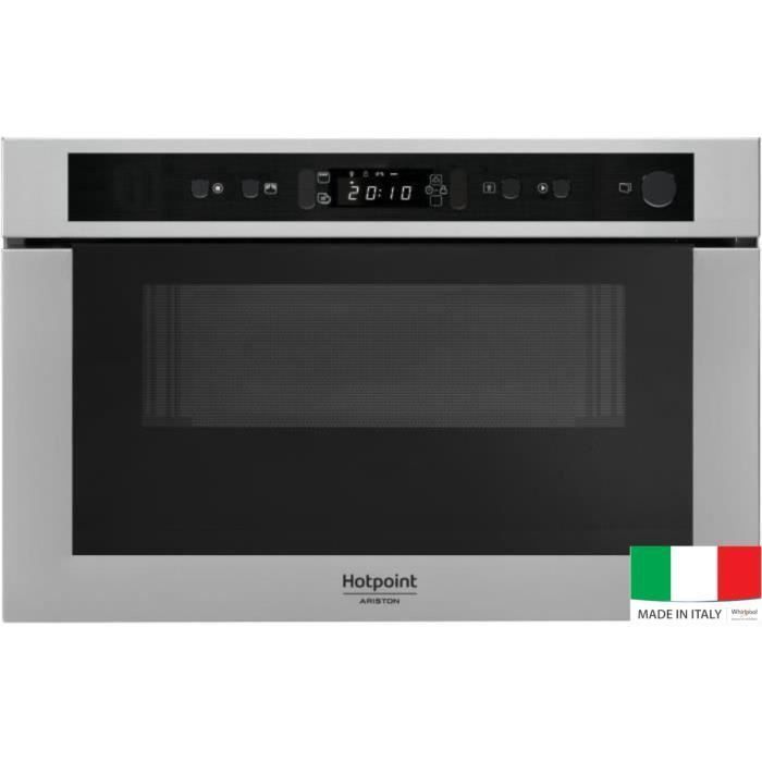 HOTPOINT MH 400 IX - Micro-ondes combiné encastrable inox anti-trace - 22L - 750 W - Grill 700 W - Photo n°1