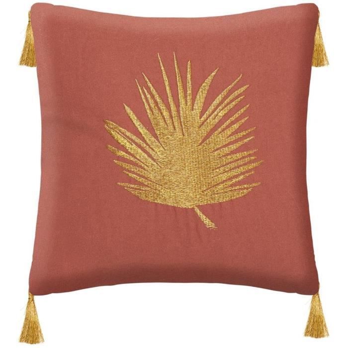 Housse de coussin feuille broderie - 40 x 40 cm - Or - Photo n°1
