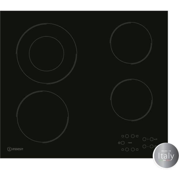 INDESIT RI260C - Table de cuisson vitrocéramique - 4 zones - 6200 W - L 58 x P 51 cm - Revetement verre - Noir - Photo n°1
