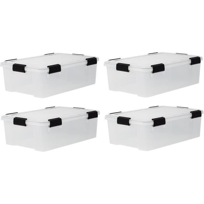 IRIS OHYAMA Lot de 4 boîtes de rangement - Hermétiques - 30 L - avec clips - empilable - L59 x P39 x H19 cm - Transparent - Photo n°1