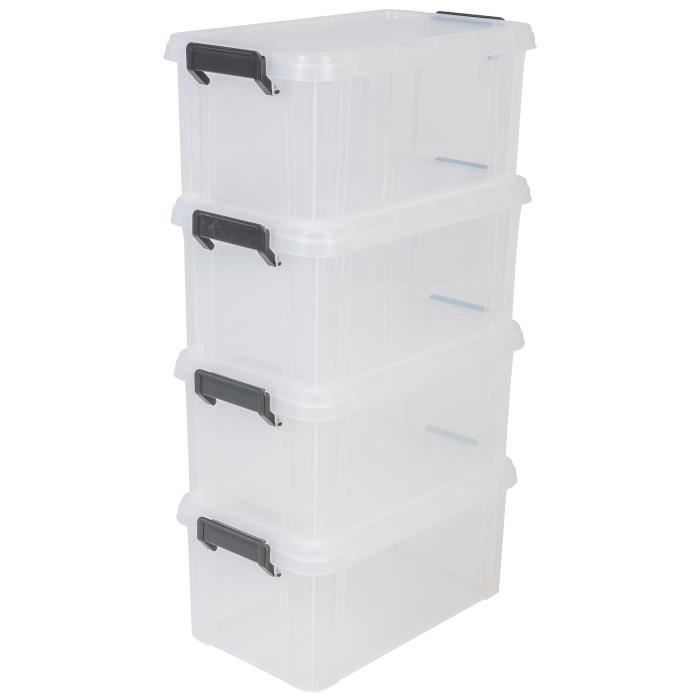 IRIS OHYAMA Lot de 4 boîtes de rangement Multi Box MBX-6 - Plastique - 6 L - 36,5 x 21,4 x 16,5 cm - Transparent et Noir - Photo n°1