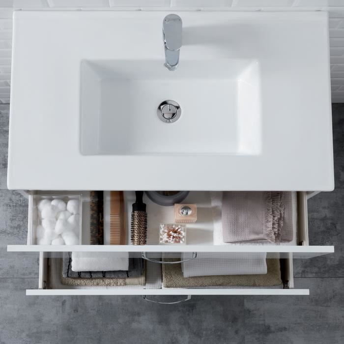 JACOB DELAFON Meuble salle de bain + vasque 3 tiroirs - Mélaminé Blanc - L 80cm - OLA - Photo n°2