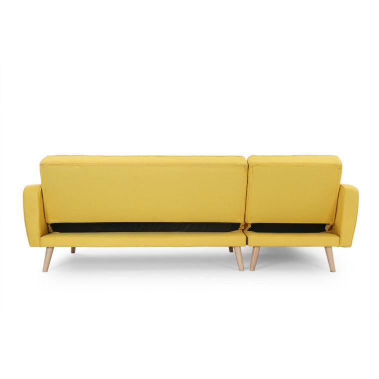 Canapé d'angle scandinave réversible et convertible tissu jaune Nolan 235 cm - Photo n°6