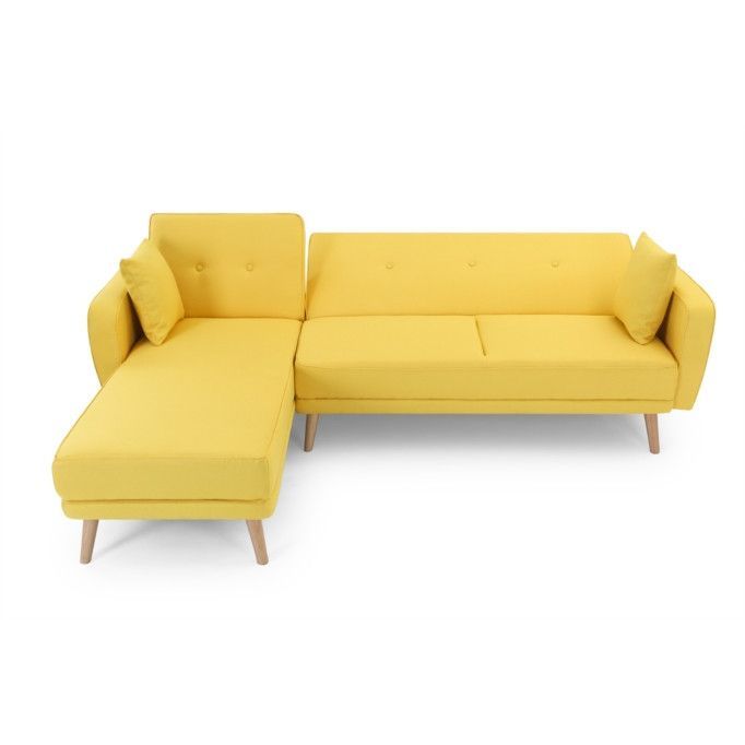 Canapé d'angle scandinave réversible et convertible tissu jaune Nolan 235 cm - Photo n°14