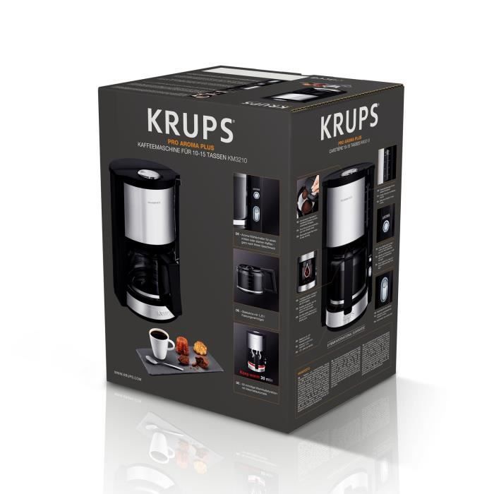 KRUPS Pro Aroma Plus Cafetiere filtre électrique, 1,25 L soit 15 tasses,  Machine a café, Noir et inox KM321010 - ADMI