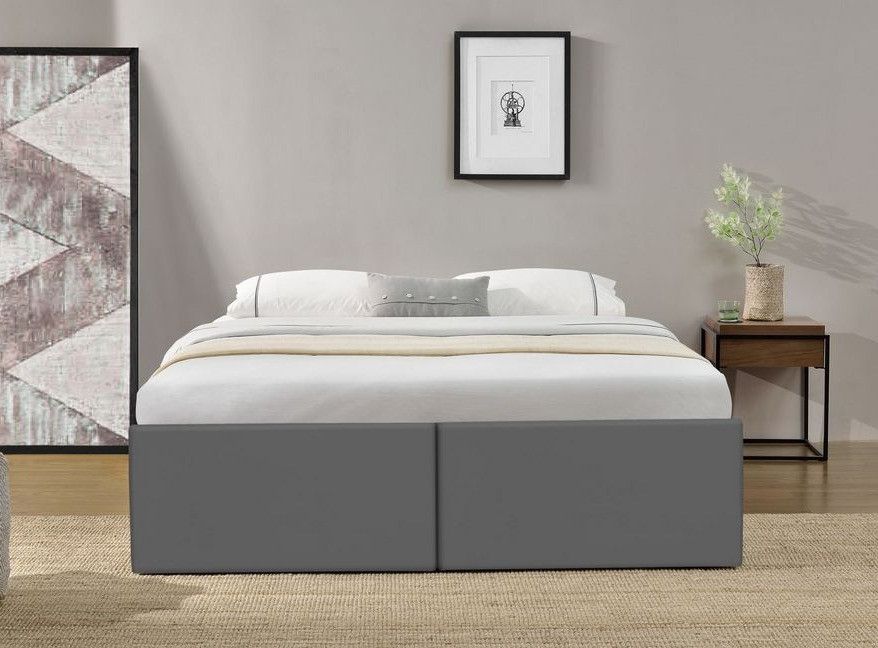 Cadre de lit avec coffre et 2 tiroirs 140x190 cm simili cuir gris mat Karmi - Photo n°4