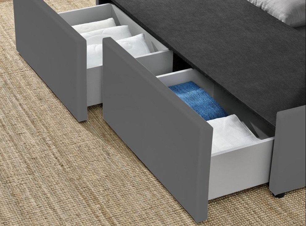 Cadre de lit avec coffre et 2 tiroirs 140x190 cm simili cuir gris mat Karmi - Photo n°5