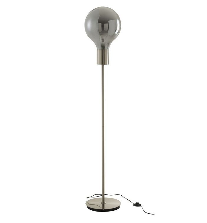 Lampadaire globe verre gris et pied métal argenté Liath - Photo n°1