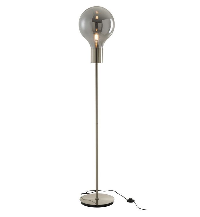 Lampadaire globe verre gris et pied métal argenté Liath - Photo n°2