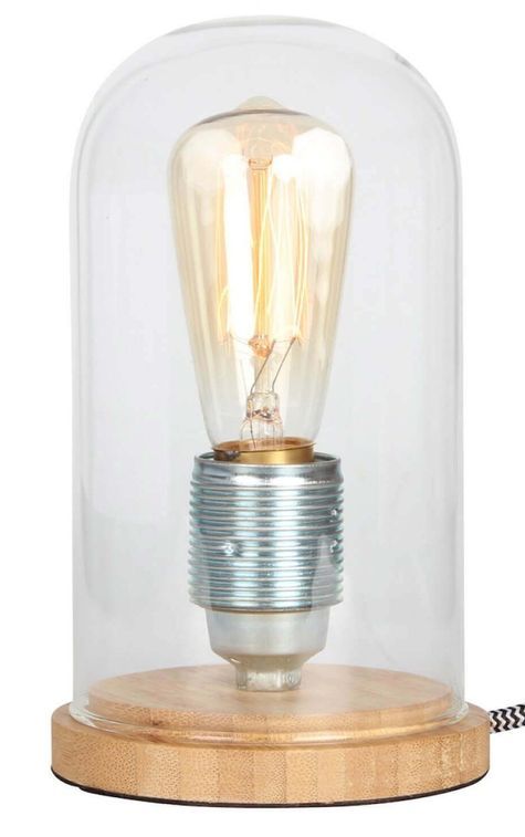 Lampe cloche verre socle bois de bambou - Photo n°1