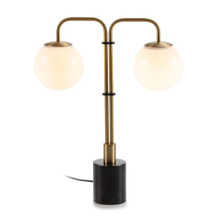 Lampe de table 2 branches marbre noir et métal doré Aubry - Photo n°2