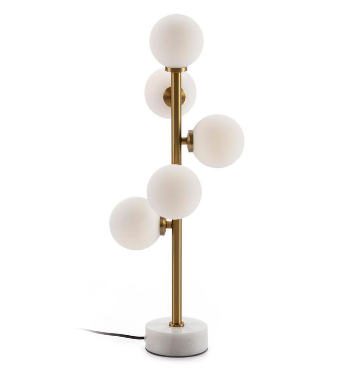 Lampe de table verre blanc et pied métal doré Kitch - Photo n°1