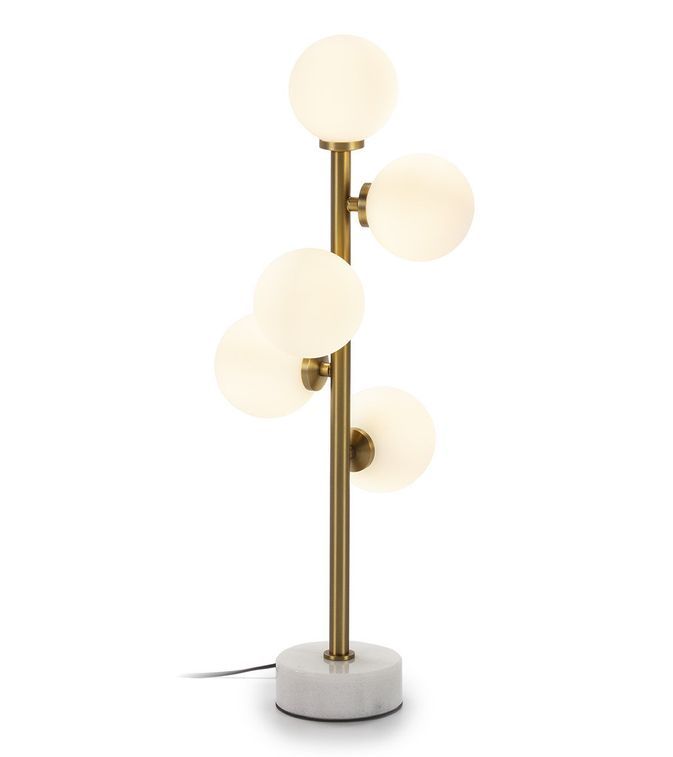 Lampe de table verre blanc et pied métal doré Kitch - Photo n°2