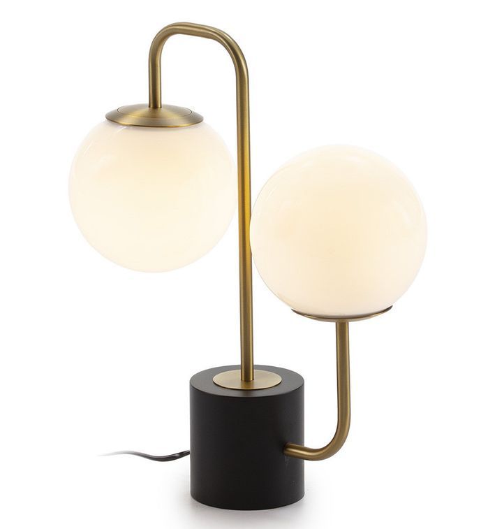 Lampe de table verre blanc et pied métal doré Tupil - Photo n°1