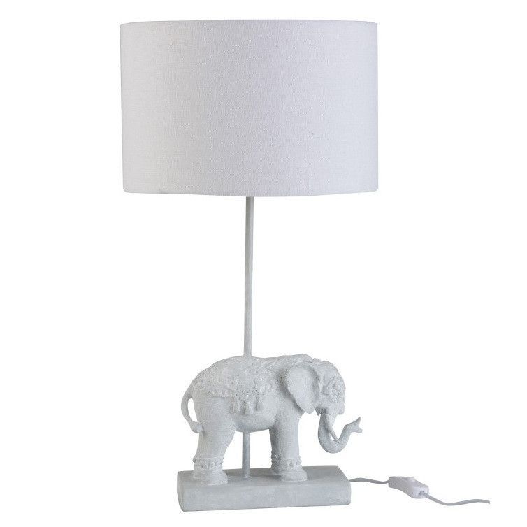 Lampe de table éléphant tissu et résine blanc Omani - Photo n°1