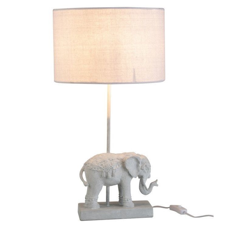 Lampe de table éléphant tissu et résine blanc Omani - Photo n°2